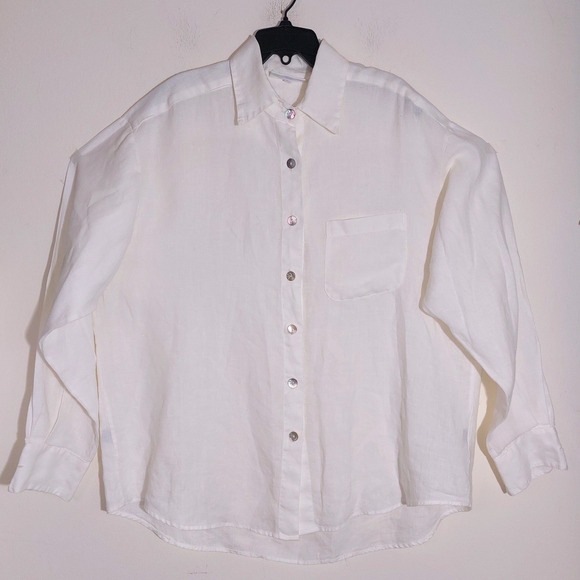 bryn Walker Tops - BRYN WALKER Ivory 100% Linen Button Up Shirt Women's Relaxed Fit Made in USA EUC